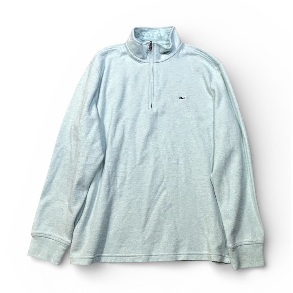 Vineyard Vines Mens L Aqua Stripe 1/4 Zip Pullover Sweater Cotton Blend